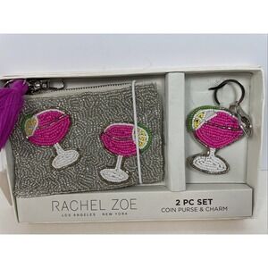 Rachel Zoe 2 Pc Set Beaded Pink Cosmopolitan Coin Purse & Charm New